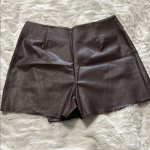 Brown Faux Leather Mini Skort - Picture 2 of 6